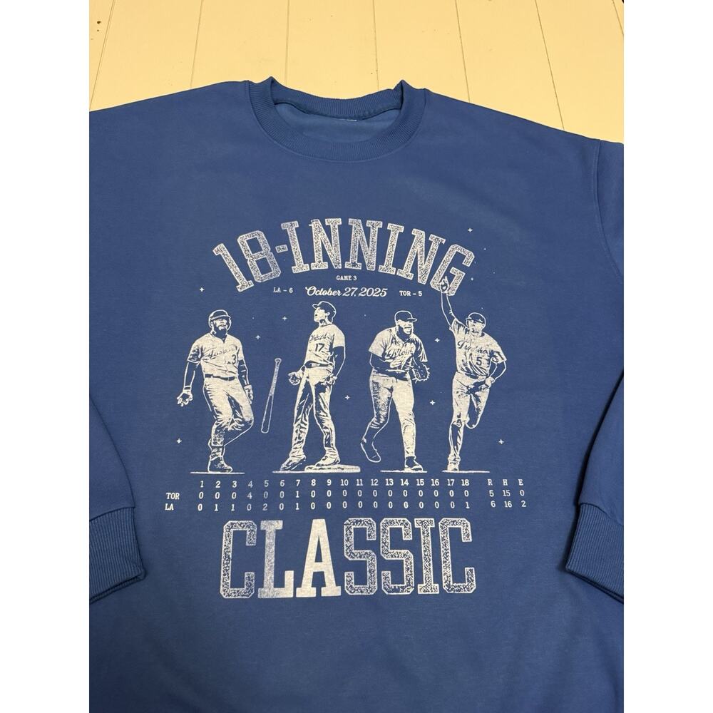 Los Angeles Dodgers 2025 World Series GAME 3 18 Innings Sweatshirt Size LARGE L